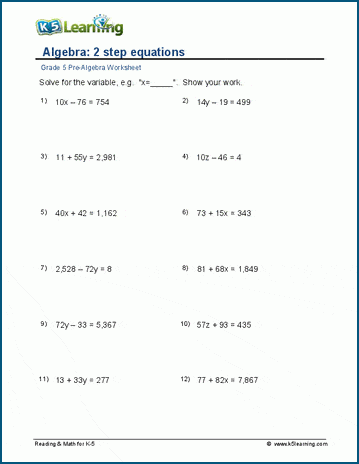 two step equations worksheet free