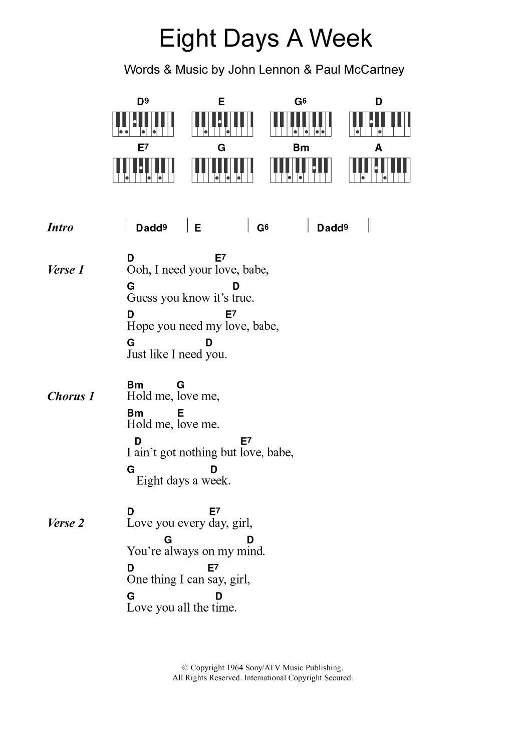 eight days a week beatles chords