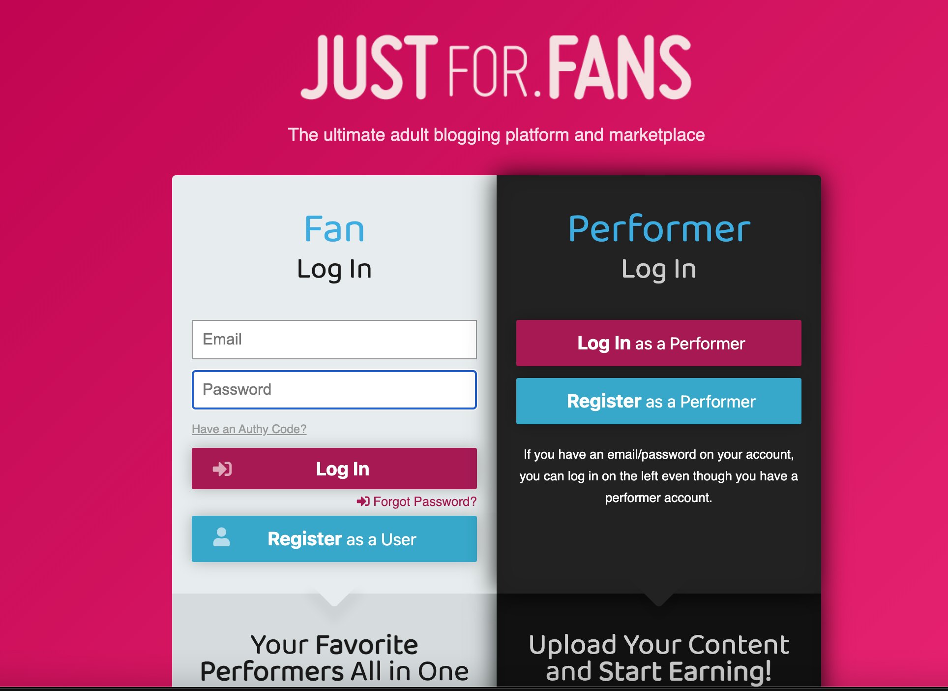 justforfans login