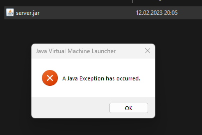 a java exception has occurred minecraft server
