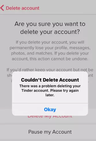 why wont tinder let me delete my account