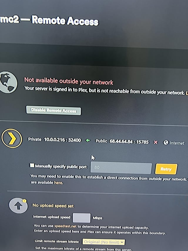 plex loses remote access