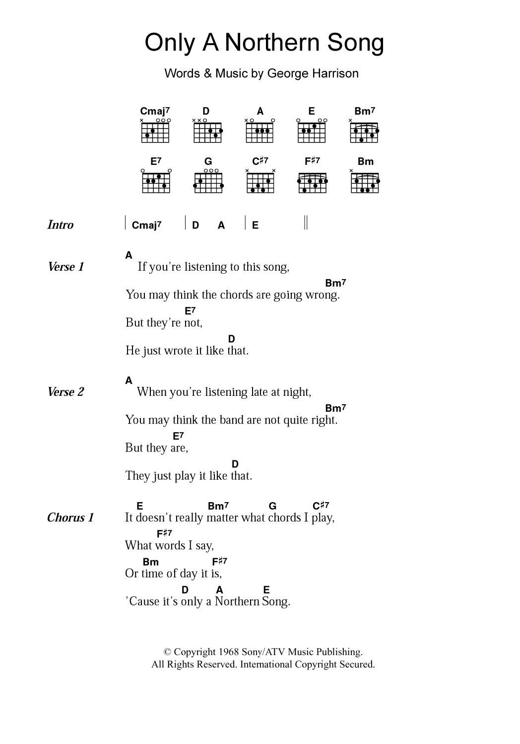 only a northern song chords