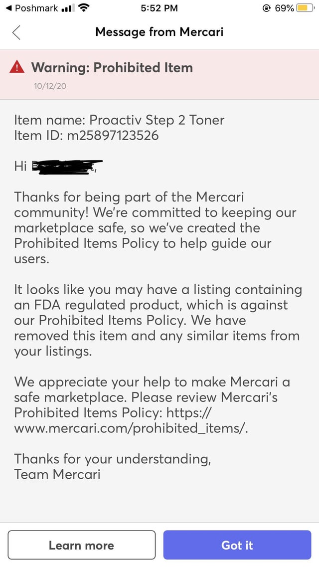 mercari prohibited items