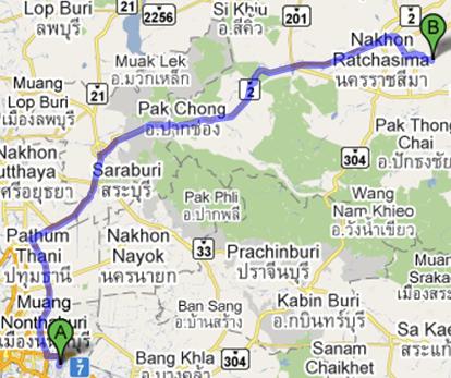 korat to bangkok distance