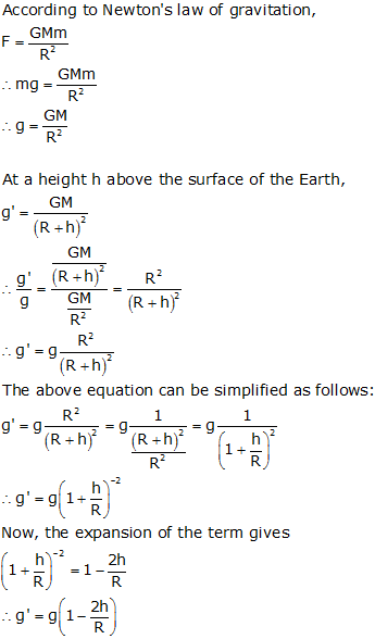 acceleration due to gravity at a height h