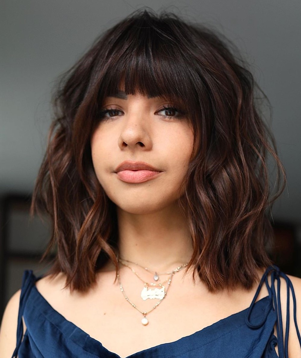 shoulder length with bangs