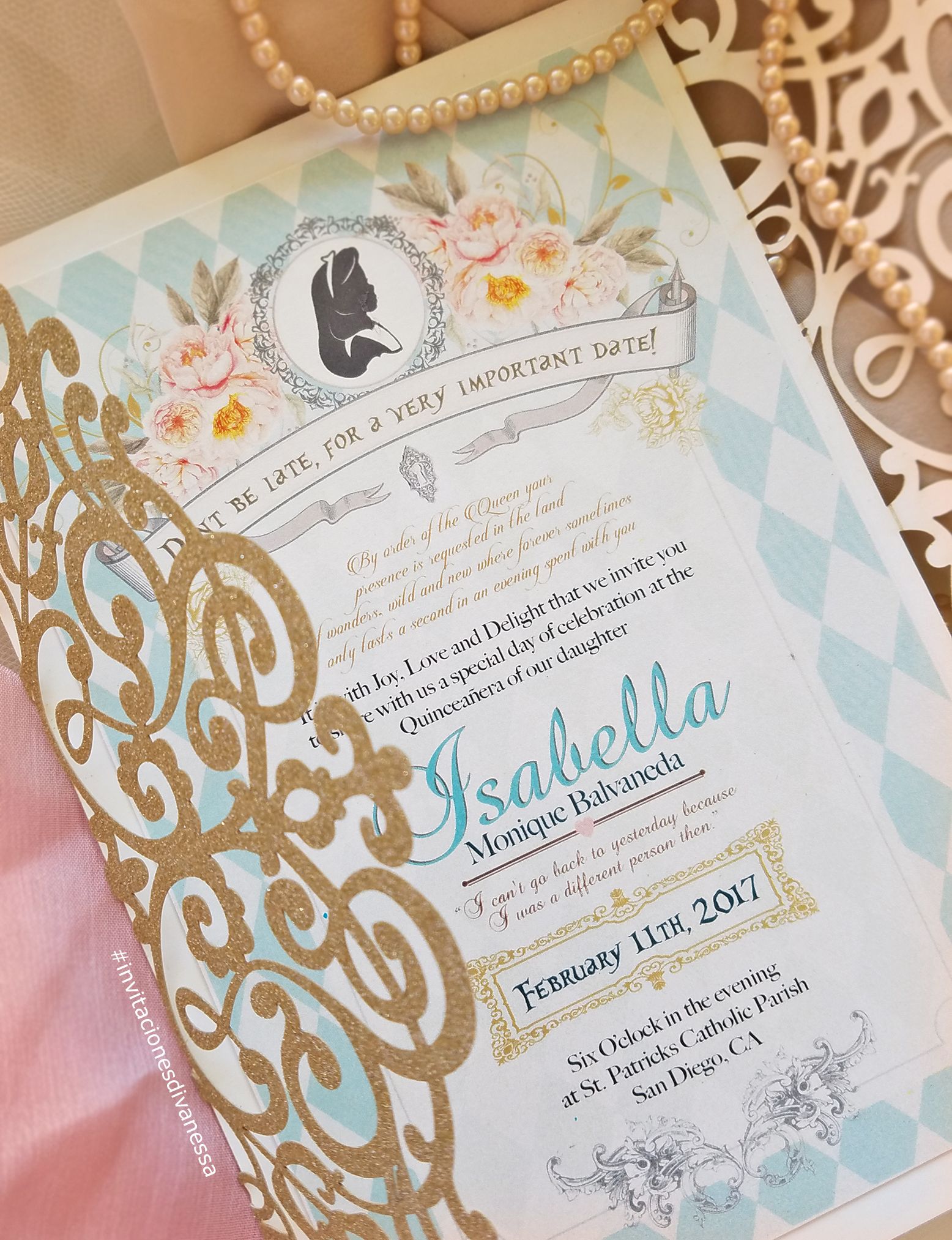 alice in wonderland quinceanera invitations