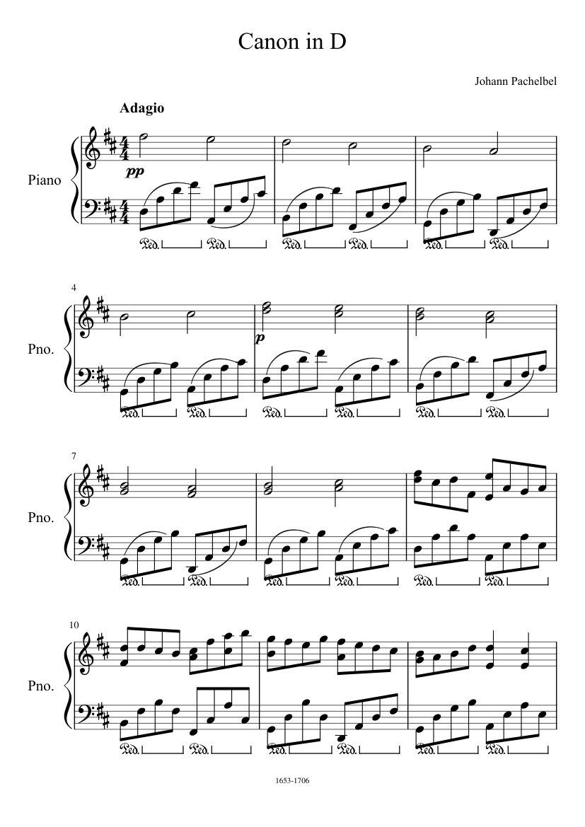 canon in d piano sheet music