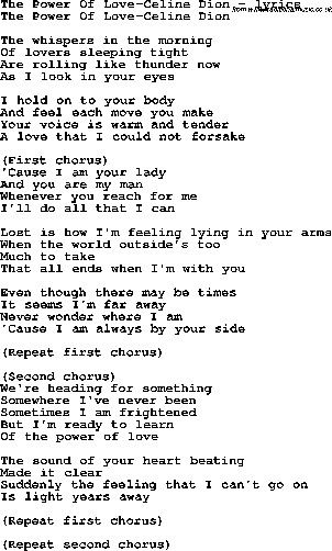 lyrics for celine dion songs