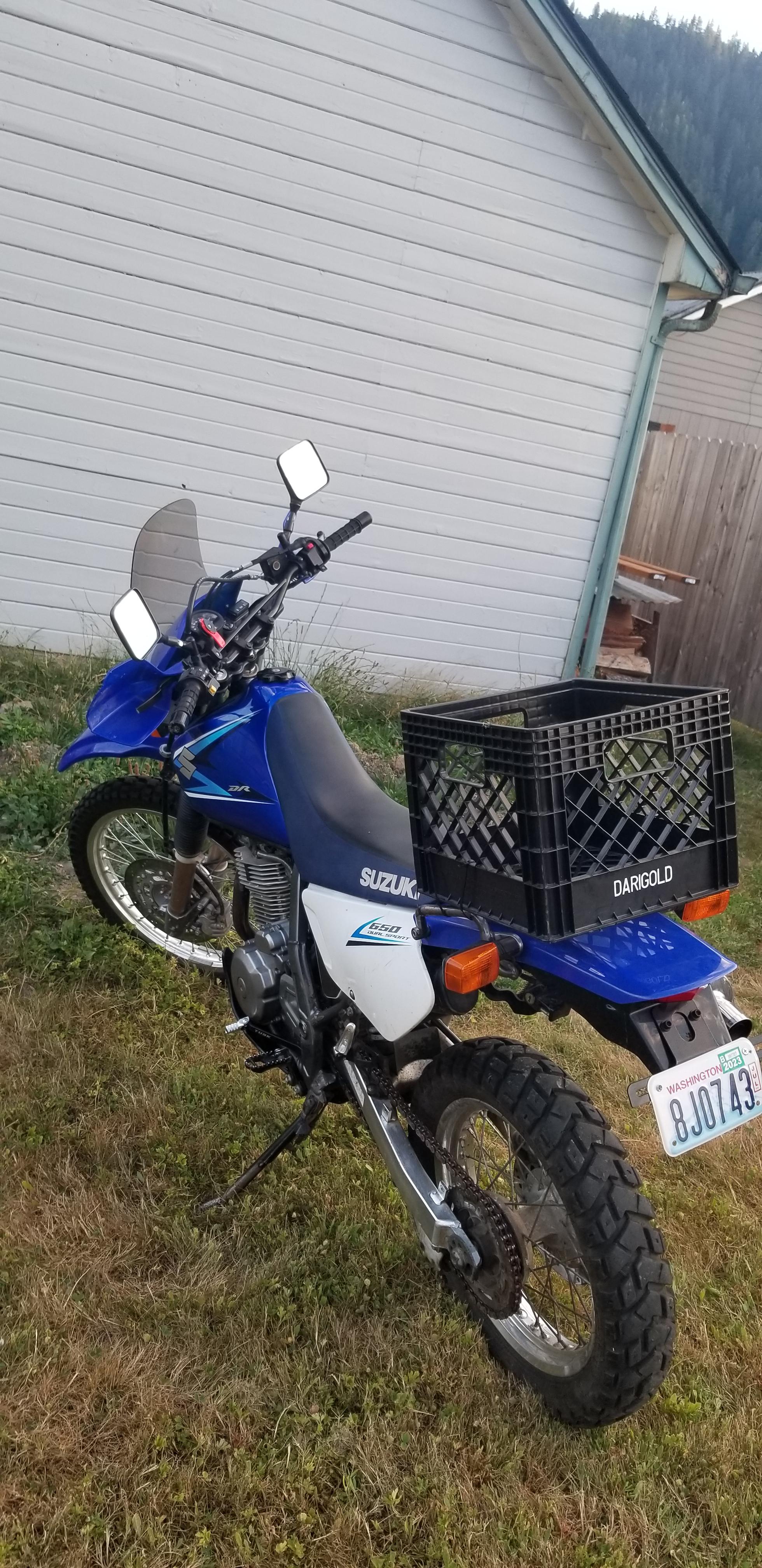 milk crate on motorcycle