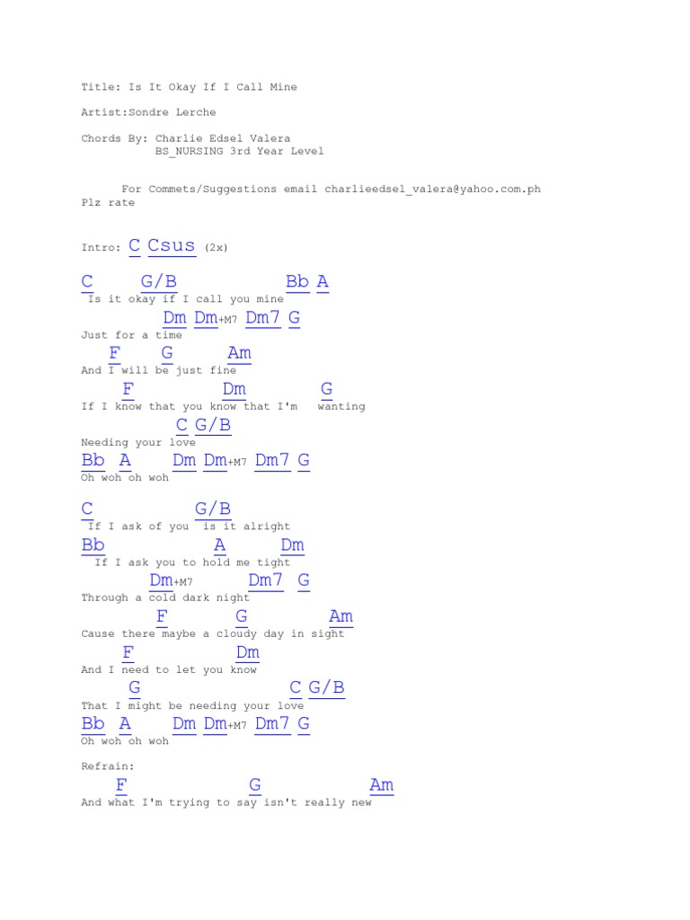 is it okay to call you mine chords