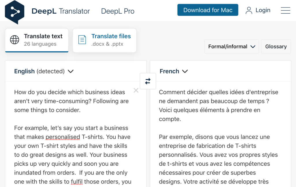 deepl english to french