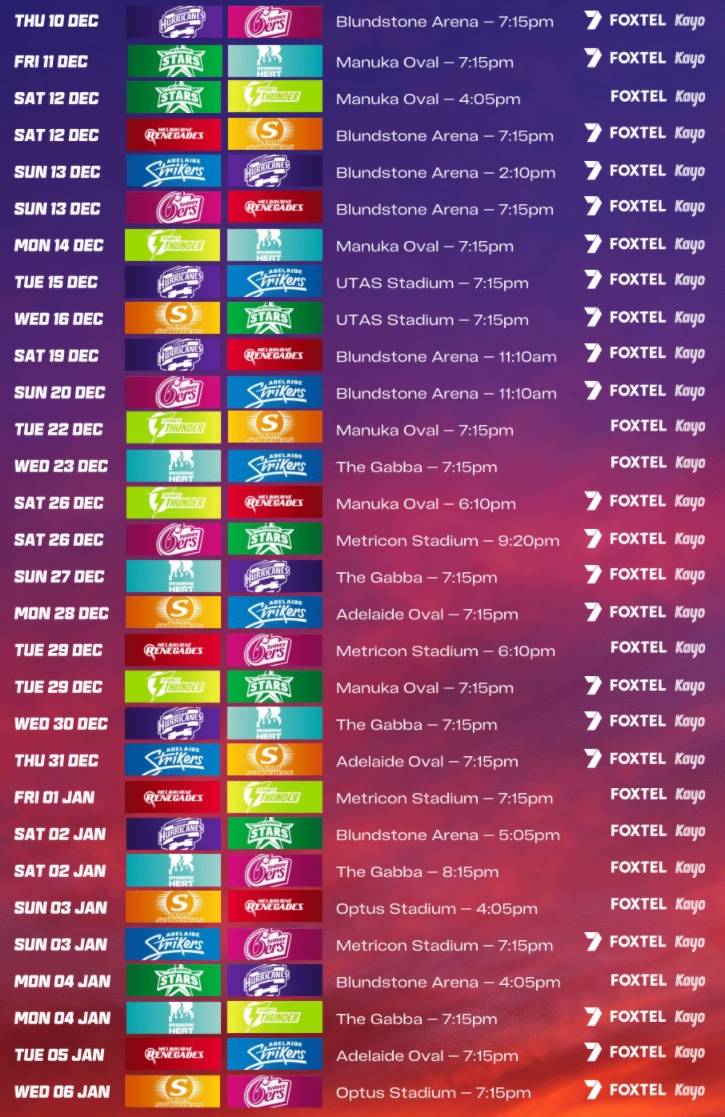 big bash league fixture