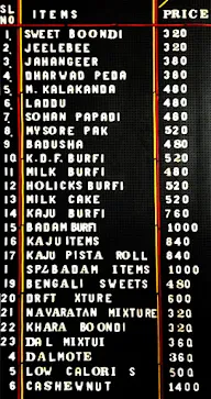 asha sweets price list