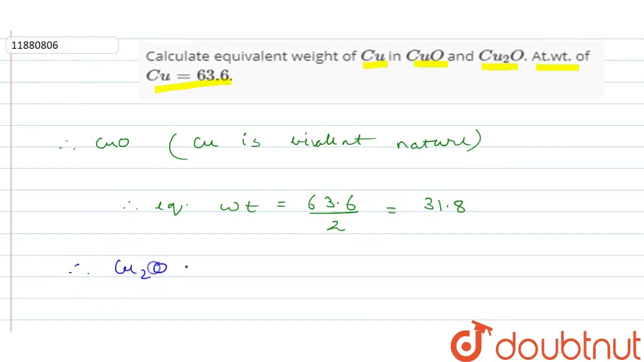 equivalent mass of copper