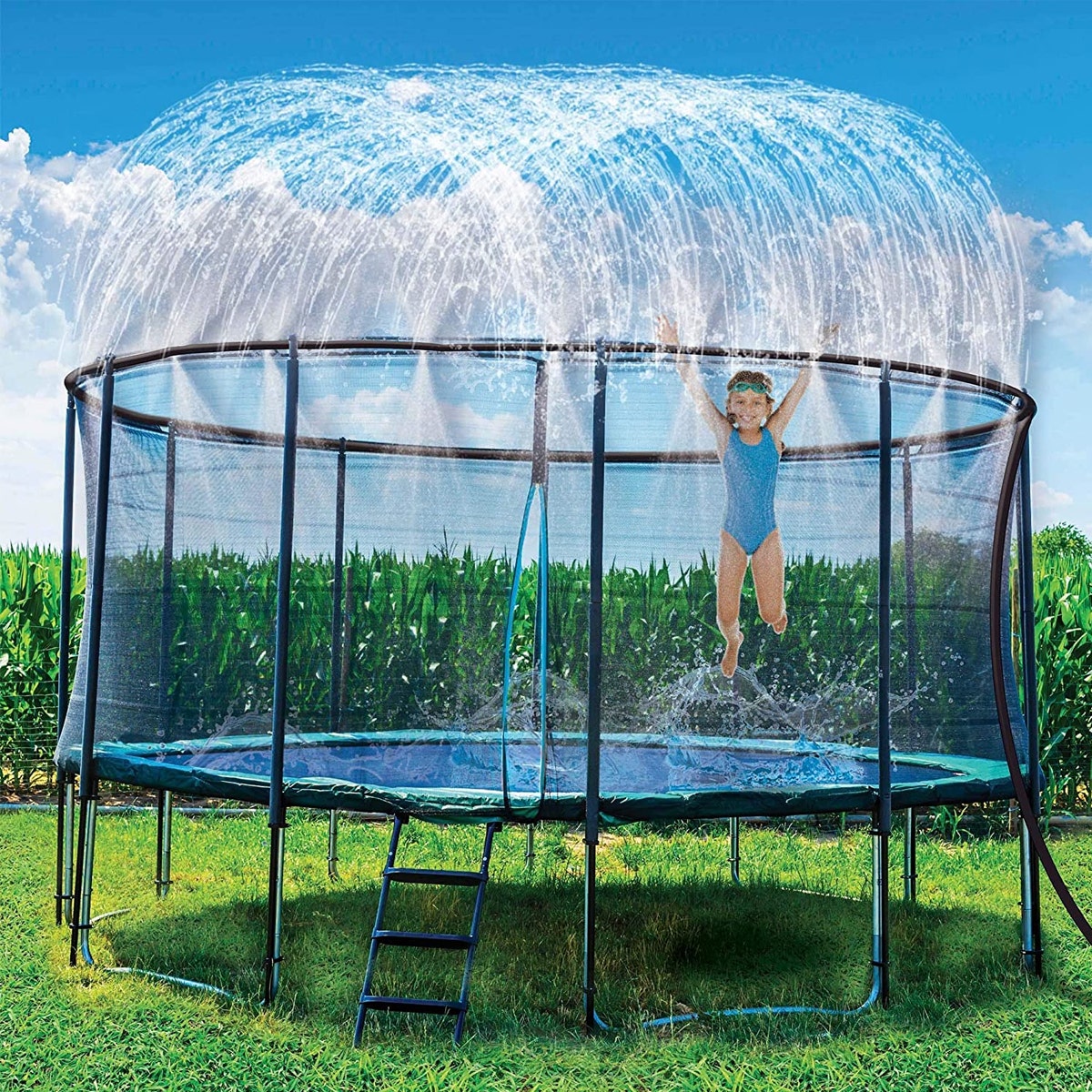trampoline with sprinkler