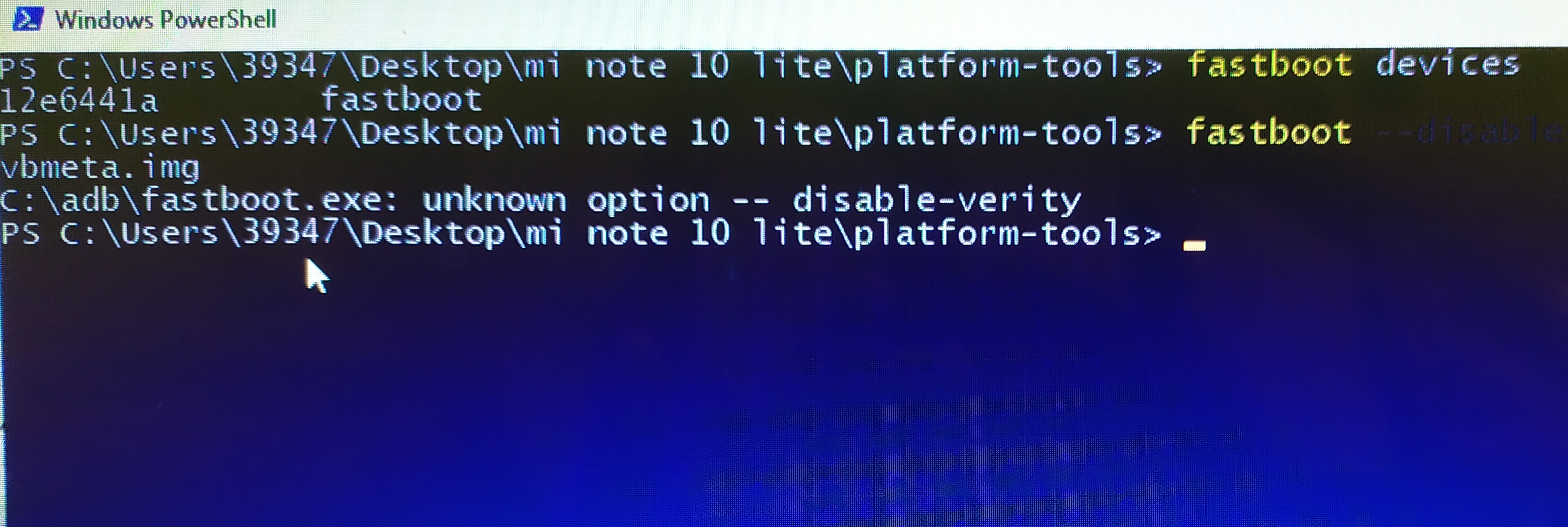 fastboot unknown option i