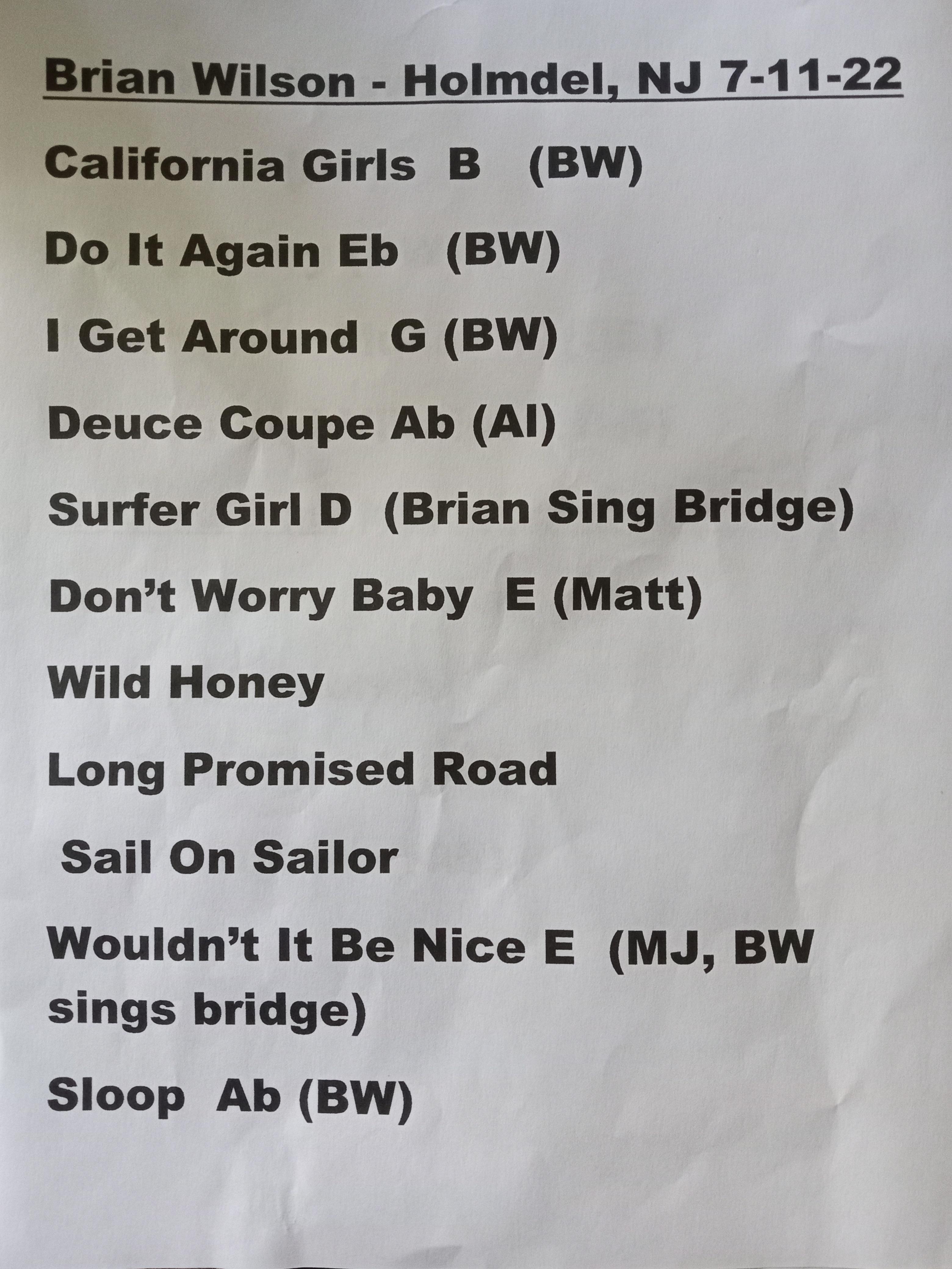 brian wilson setlist