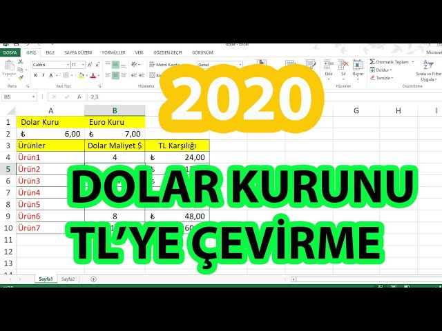 excel euro tl çevirme