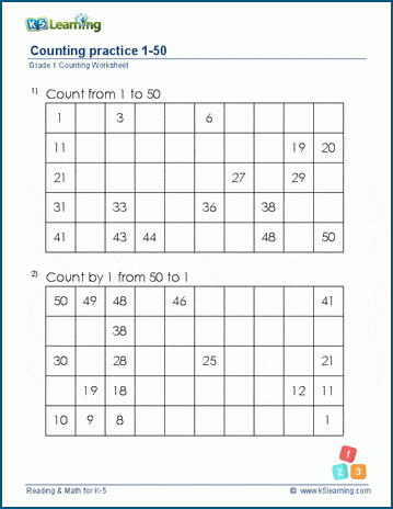 writing numbers 1 50 worksheet