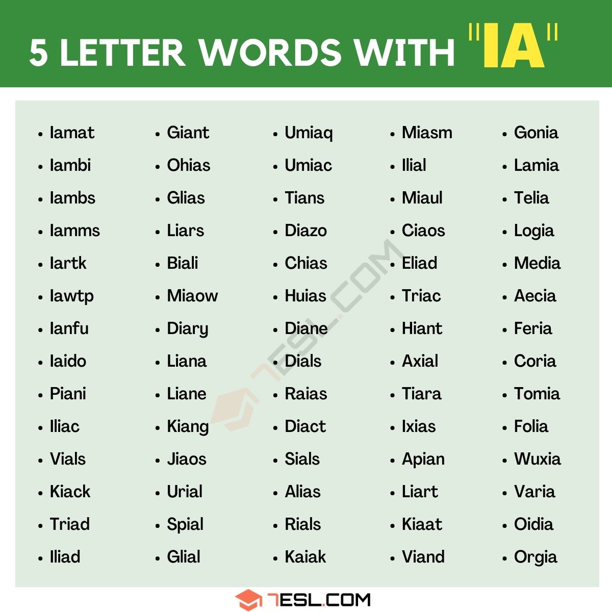 5 letter words ending with ia