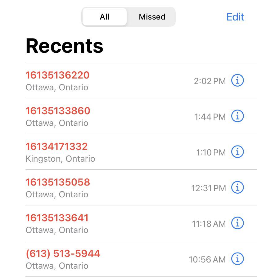 area code 613 text scams