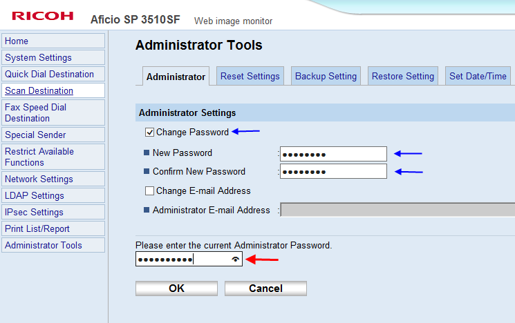 default ricoh password