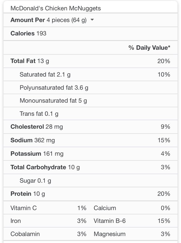 calories in a 10 piece mcnugget