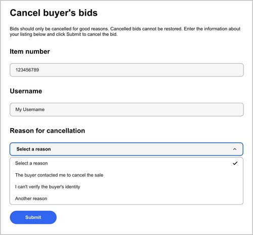 cancelling bid on ebay as seller