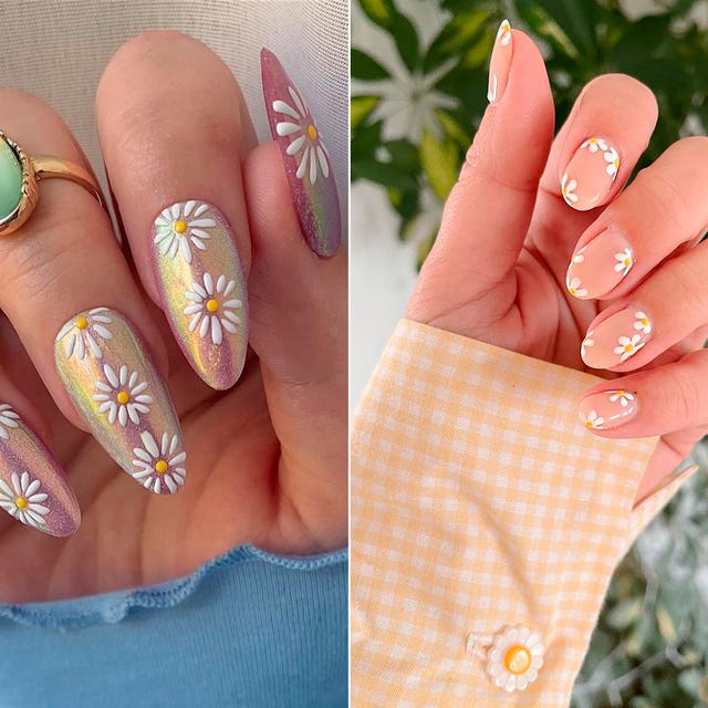 uñas nude con flores