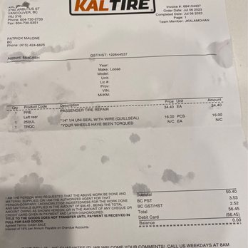 kal tire installation cost
