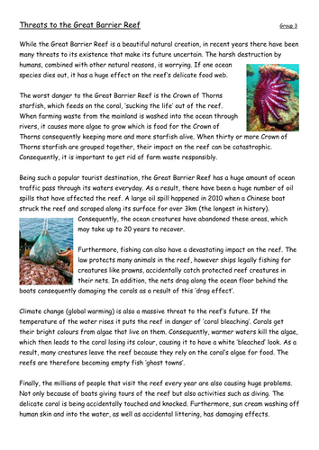 threats to the great barrier reef reading answers