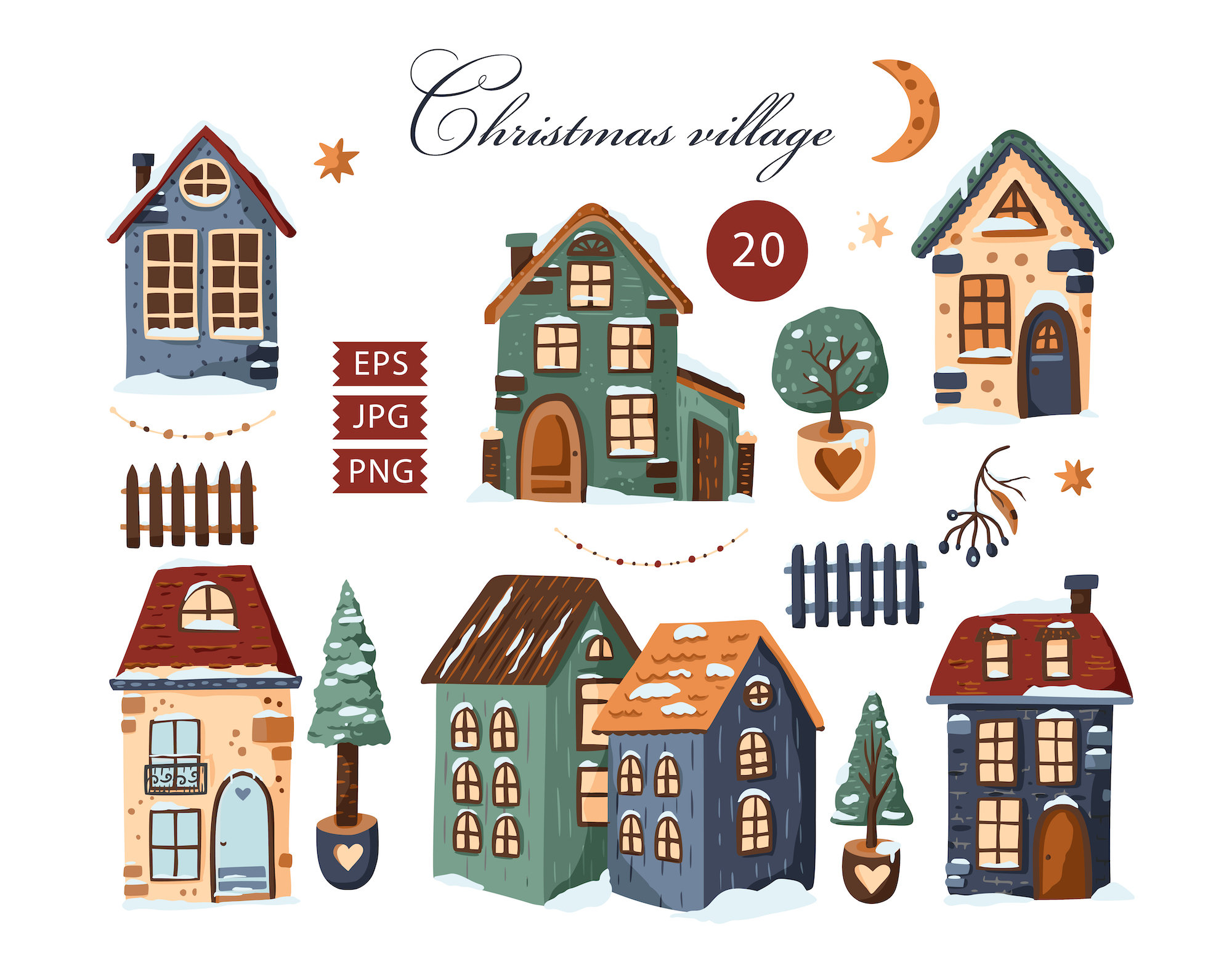 christmas village houses drawing