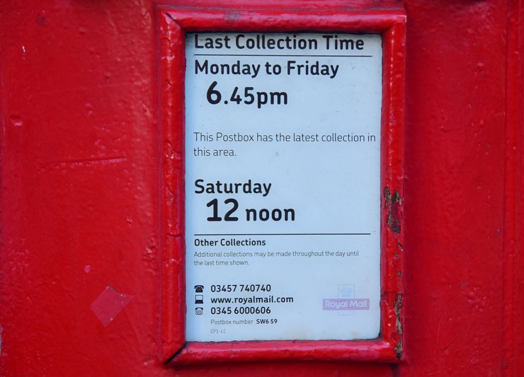 collection times royal mail post boxes