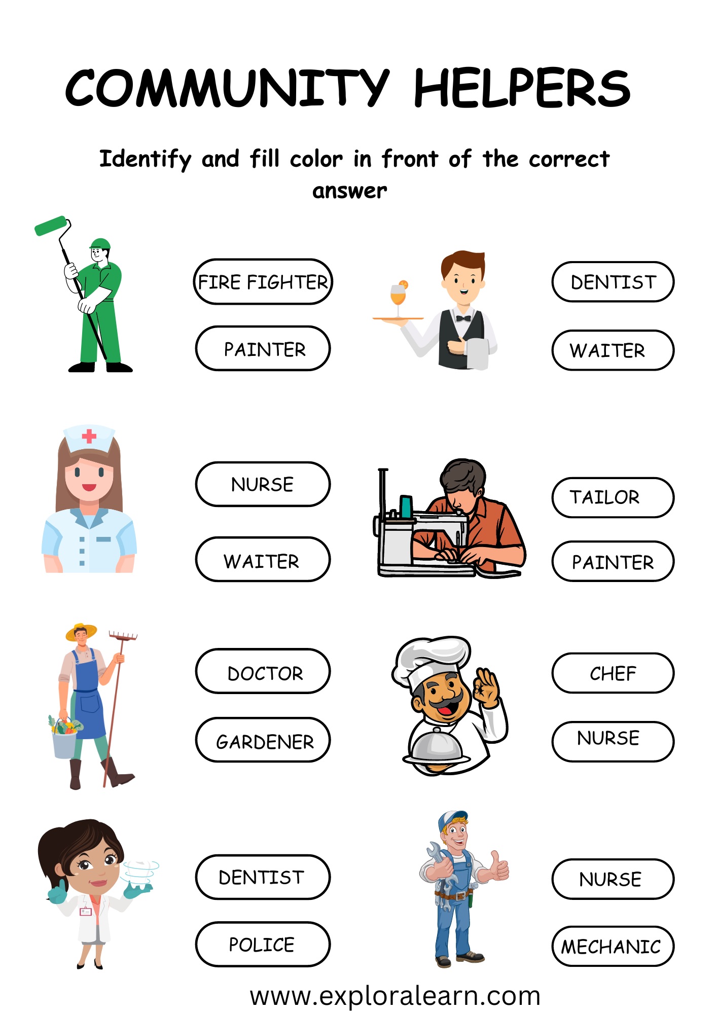 community helpers and their tools worksheets pdf