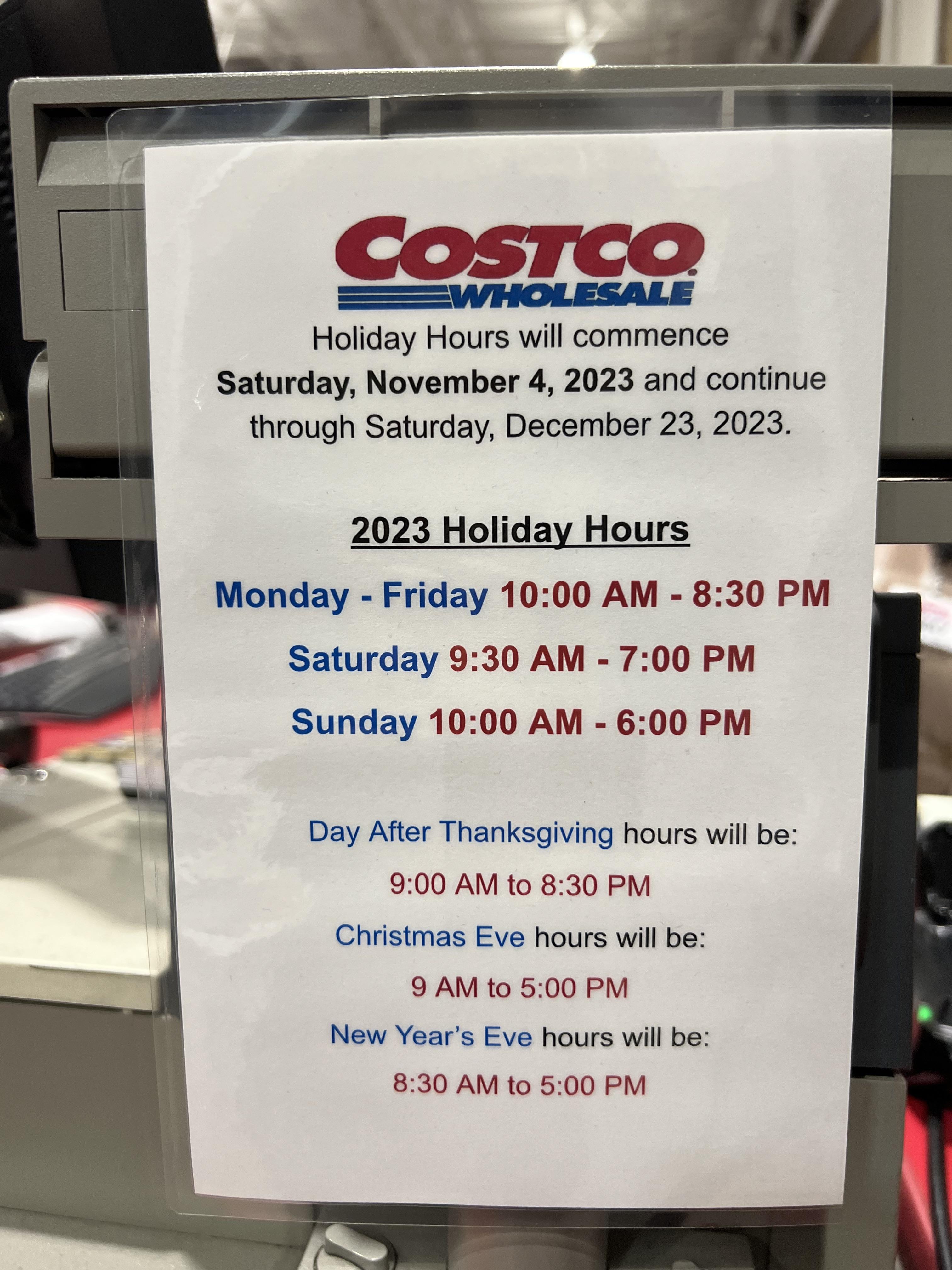 costco xmas opening times