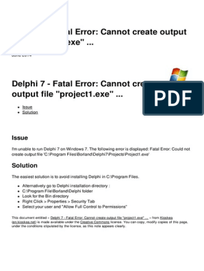 could not create output file delphi