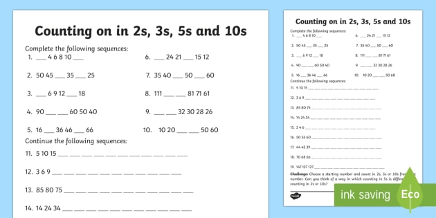 counting in 2s 5s and 10s worksheet