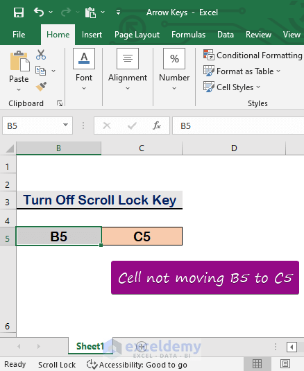 cursor not moving to next cell in excel