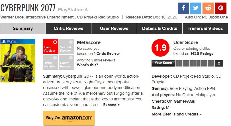 cyberpunk metacritic