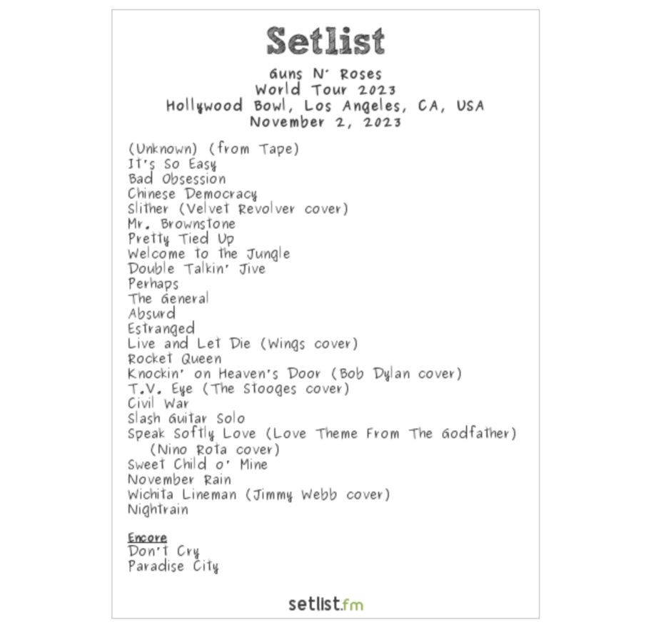 g n r setlist 2023