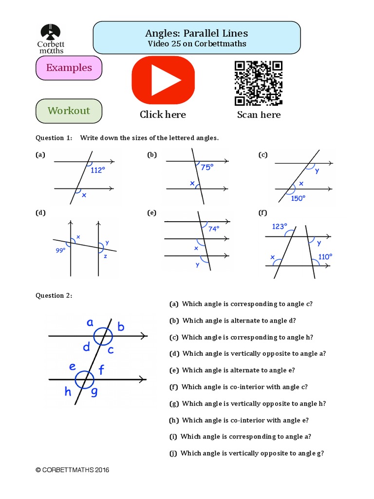 angles in parallel lines corbett maths