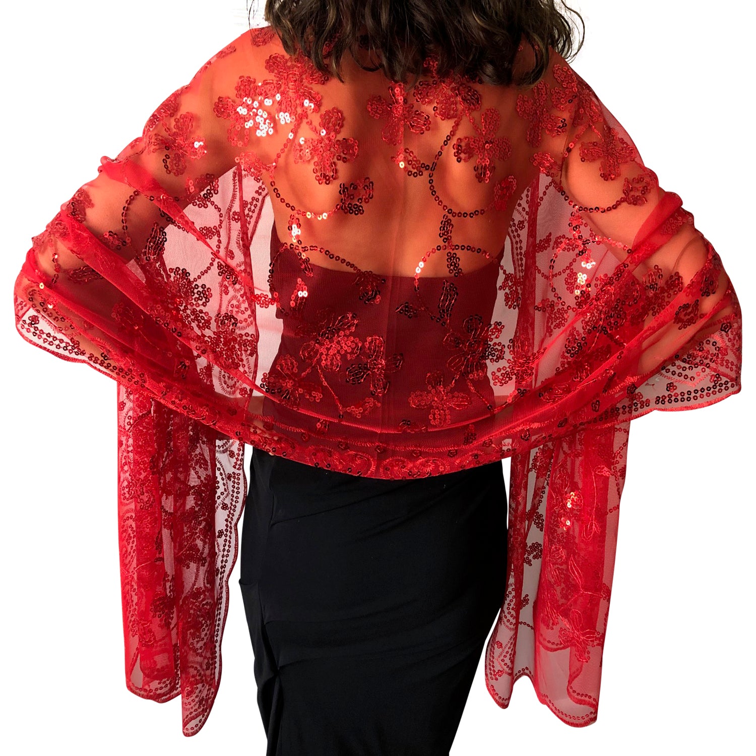 red sparkly shawl
