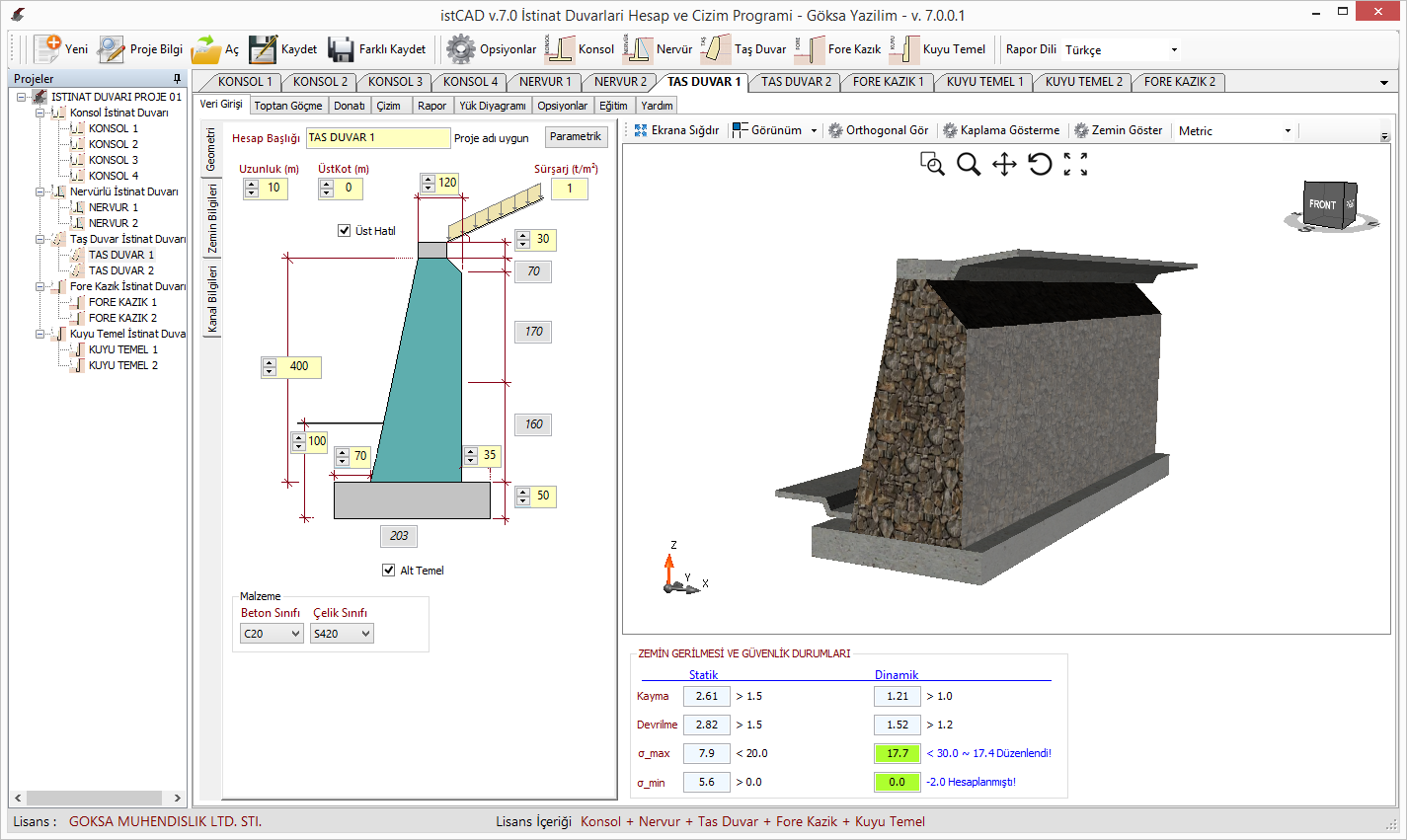 istinat duvarı excel