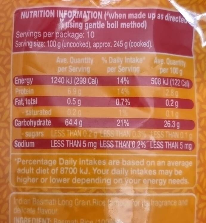 basmati rice nutrition facts 100g uncooked