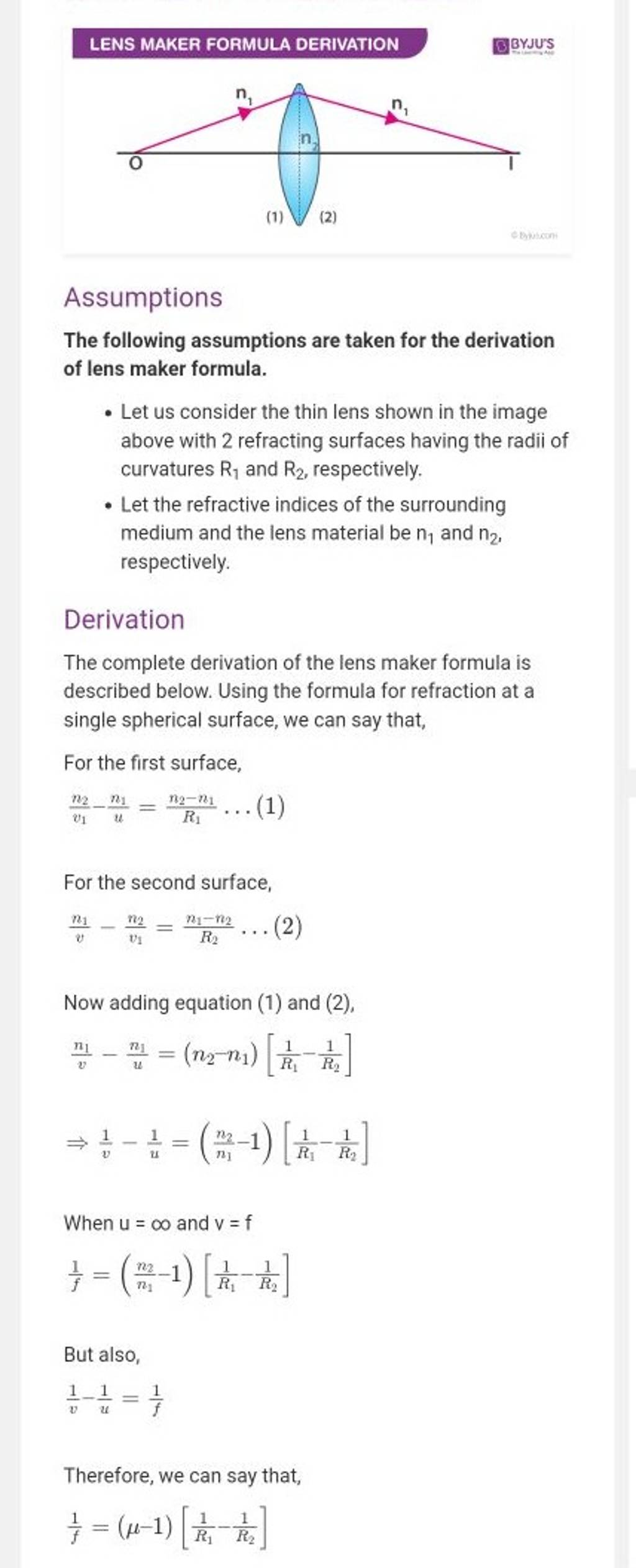 derive lens makers formula