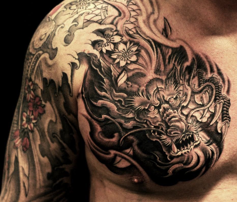 dragon tattoo shoulder chest