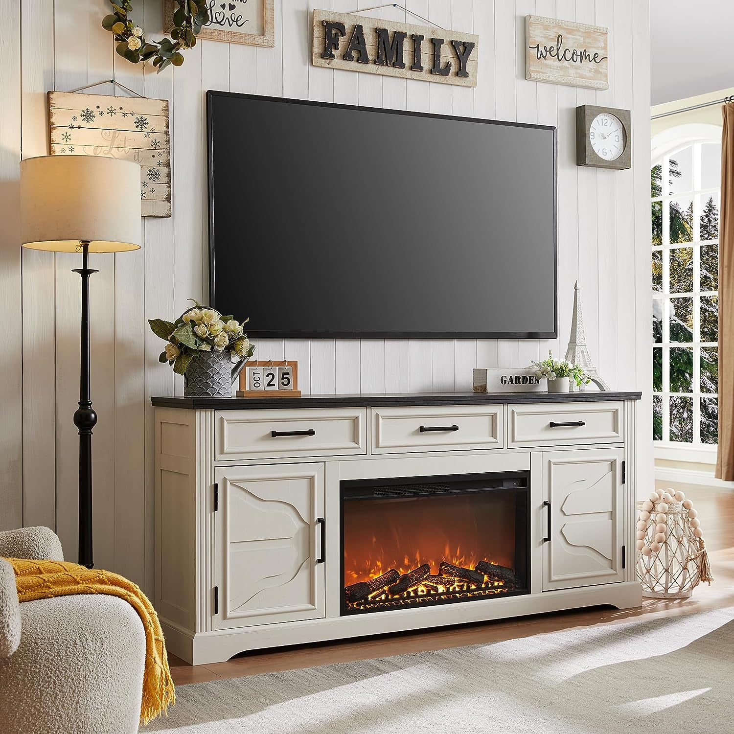 white electric fireplace tv stand