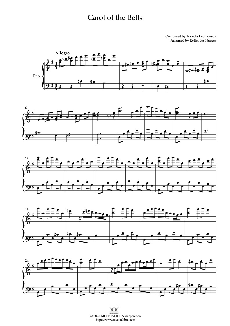 carol of the bells partitura piano